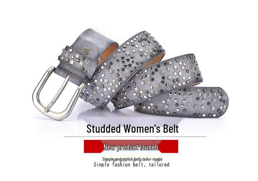 2021 Women's European Style Rivet Leather Waistband Jeans Belt