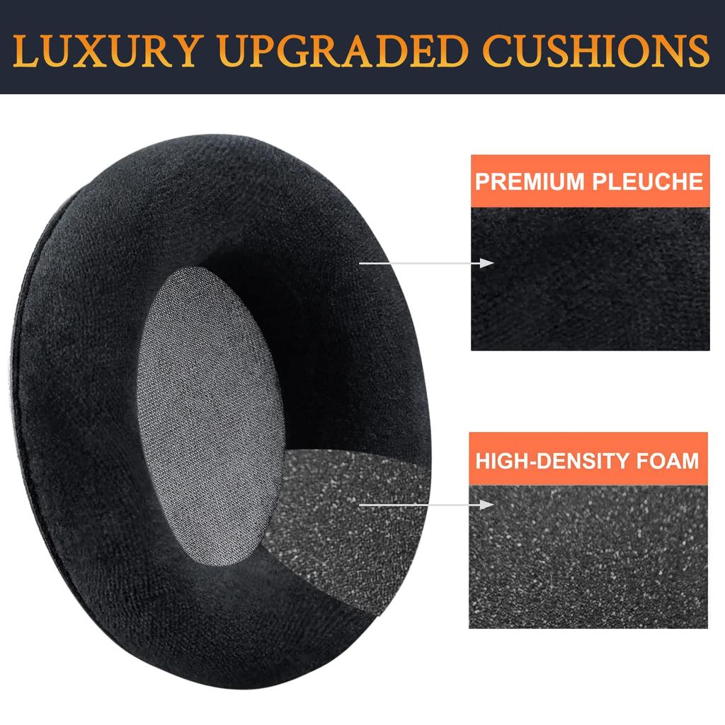 SOULWIT Replacement Ear Pads/Cushions for AKG K701, K702, Q701, Q702, K601, K612, and K712 Headphones, Soft Velour Headset Compatible, Black
