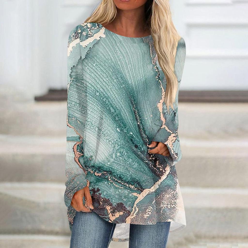 Modisches, lässiges, langärmliges T-Shirt mit Rundhalsausschnitt und Aufdruck für Damen in Übergröße