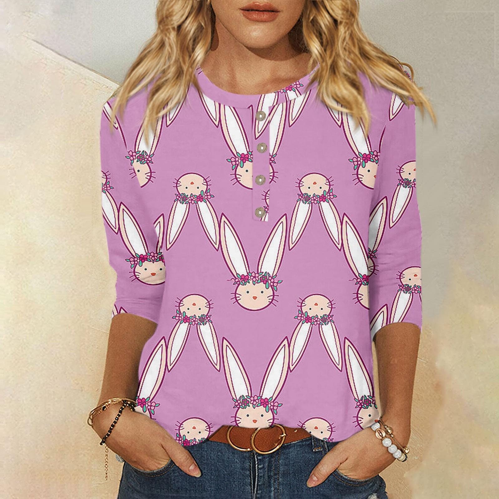 

Женская повседневная футболка с круглым вырезом и пуговицами с рукавом три четверти и принтом на базе XL фиолетовый