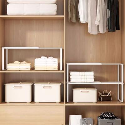 Adjustable Expandable Metal Closet Shelf DIY Wardrobe Divider Rack Retractable Stackable Organizer for Cabinet Kitchen Storage