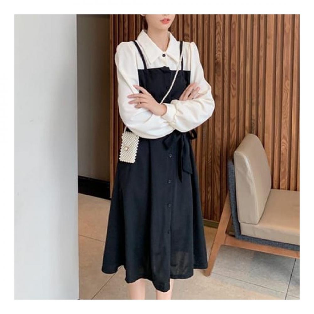 Navava Retro Long Sleeve Two In One Collar Dress No726