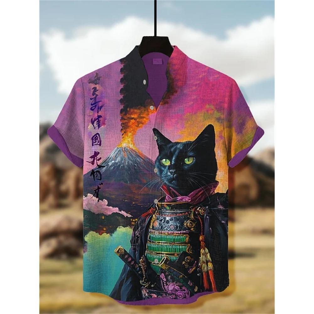 Camicia da Uomo a Maniche Corte con Stampa Ondulata, Design alla Moda, Top Estivo da Uomo, Camicia Hawaiana Casual Trendy per le Vacanze