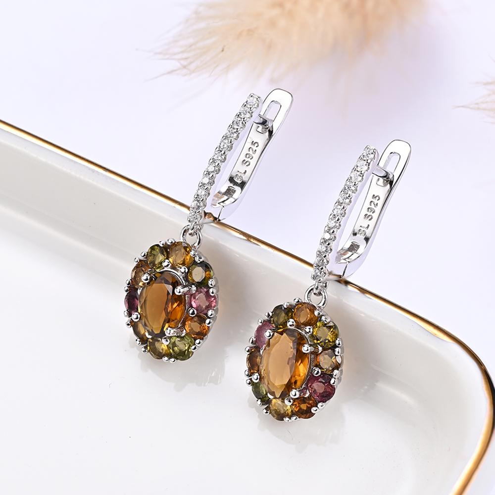 Splendido set di gioielli raffinati in argento sterling 925 con gemme di tormalina naturale colorata per feste da donna e outfit quotidiani