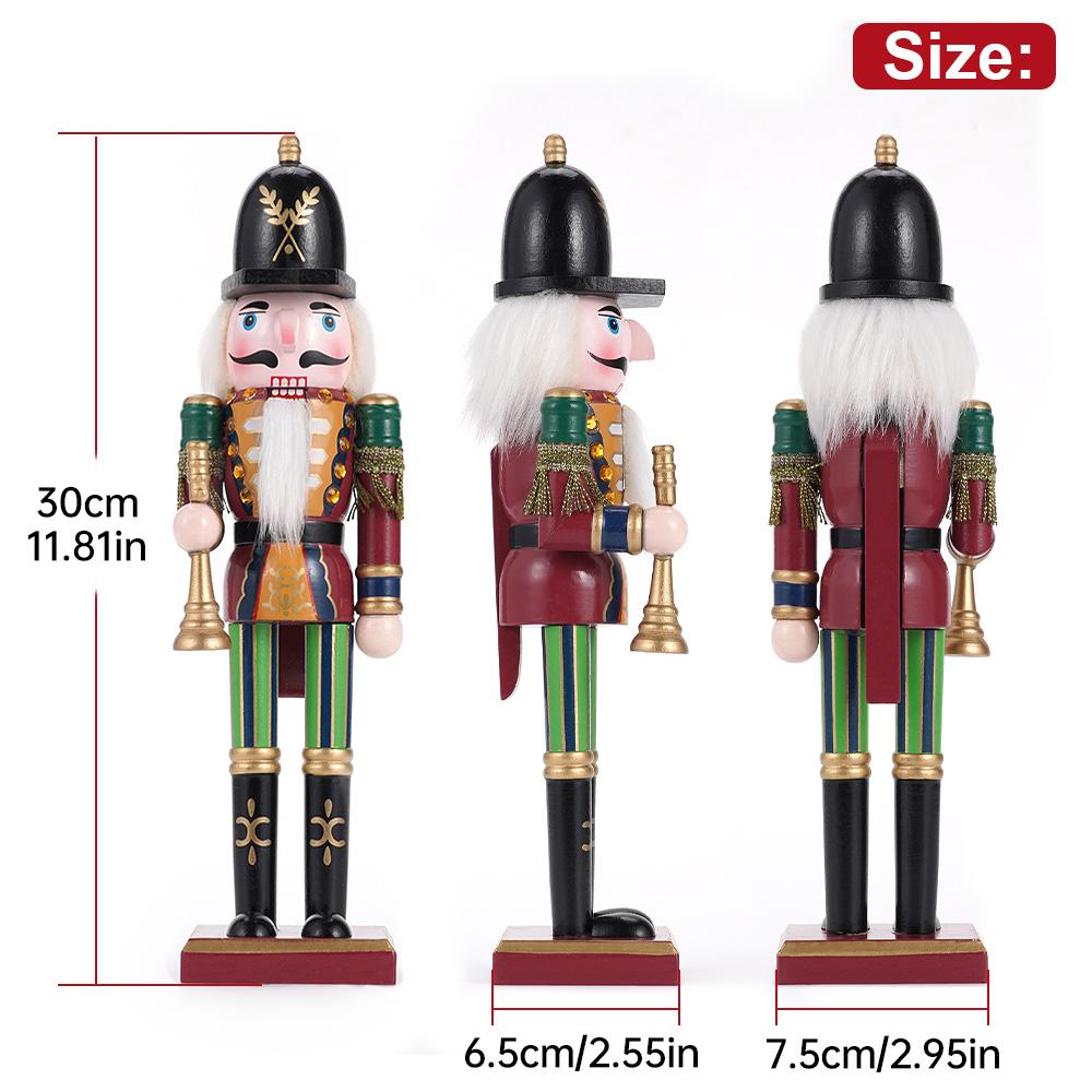 30cm Christmas Nutcracker Wooden Nutcracker Ornament Soldier Figure Handcraft Doll Toy Home Office Desktop Xmas Decoration Gift