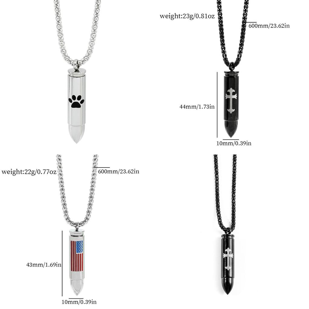 New Arrival American Flag Cat Claw Cross Stainless Steel Bullet Pendant Necklace