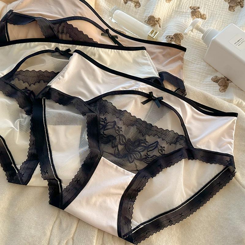 Plus Size Women Sexy Hormones Lace Edge Pure Desire To Hollow Out Mid Waist Panties