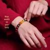 Cinnabar Five Gods of Wealth Bracelet - Luck-Changing Hand String with Purple Gold Sand Beads for Men and Women