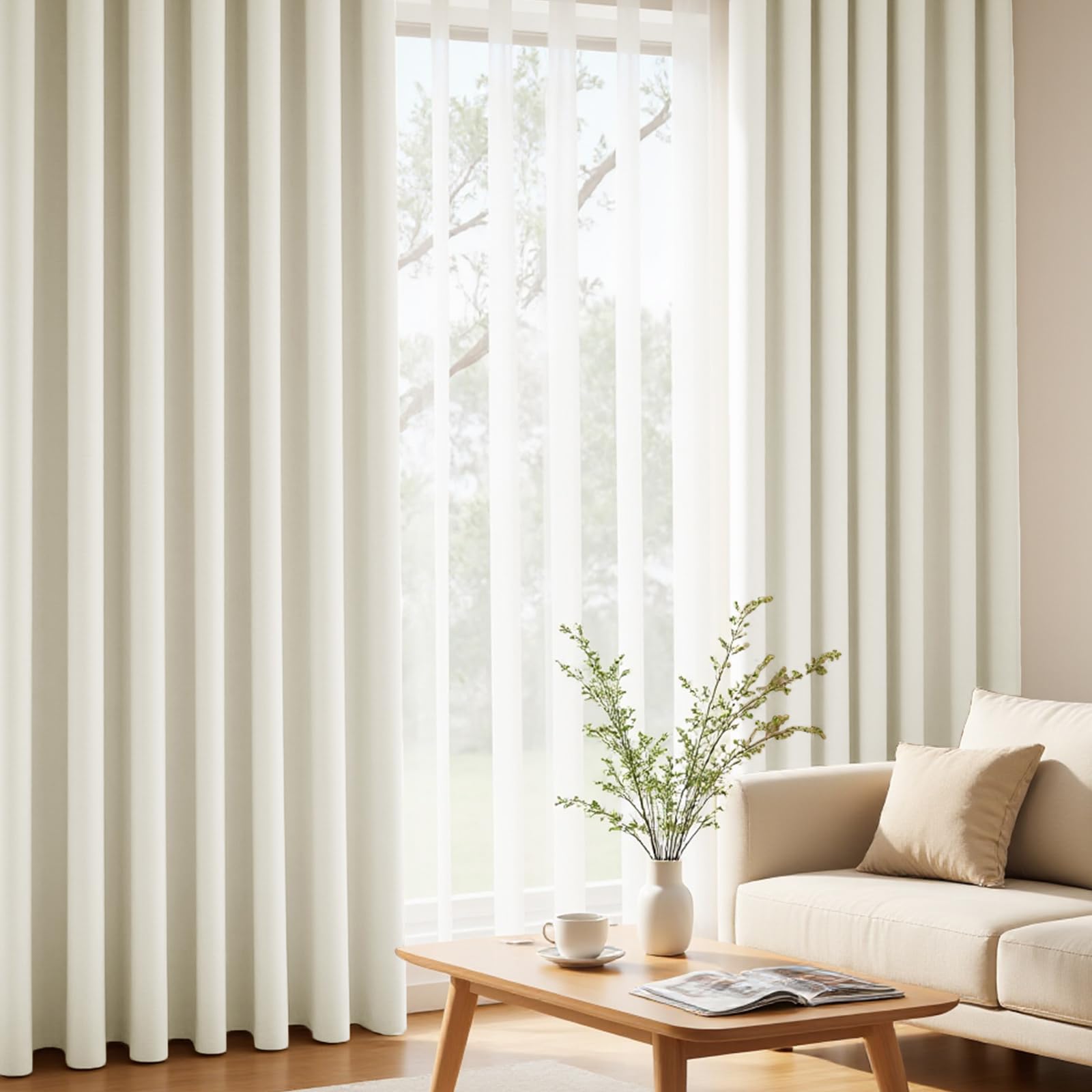 

AZRA Blackout Curtains, Set of 4 (2 Curtains + 2 Lace Curtains): 1st Grade Blackout, Heat Insulation, Soundproofing, Thermal Insulation, Energy Saving