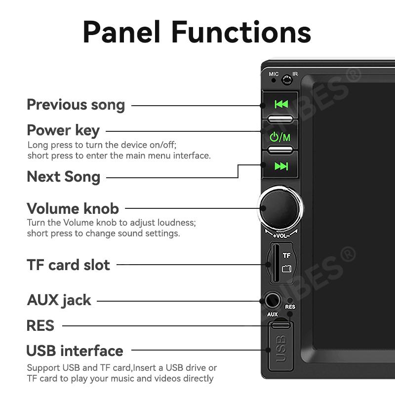 VENBES Autoradio 7 Zoll Touchscreen Universal 1 DIN MirrorLink, Bluetooth, USB/TF/FM CVBS Kamera