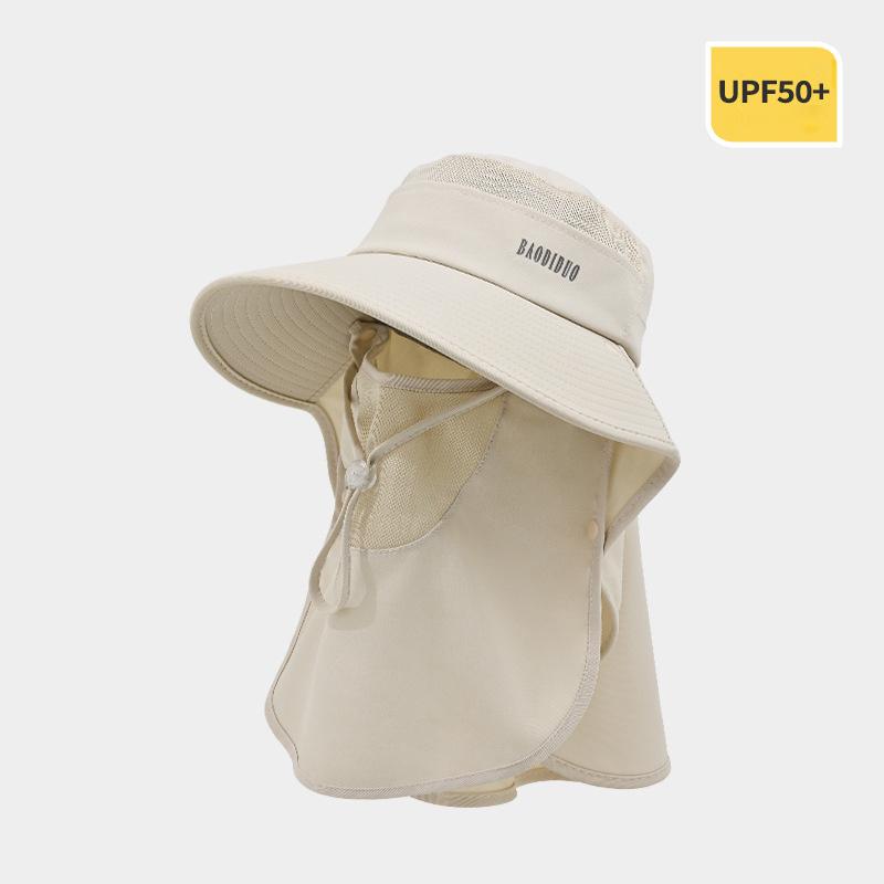Summer Women Large Brim UV Protection Fisherman Hat with Leaking Ponytail Waterproof Bucket Hat Outdoor Breathable Sunscreen Cap