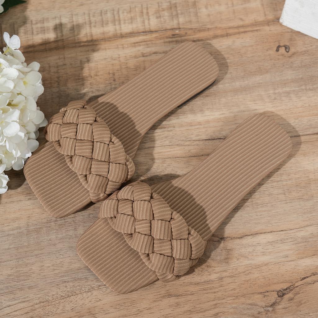 Summer Women's Square-toe Basket-Woven Sandals Flat Home Slippers