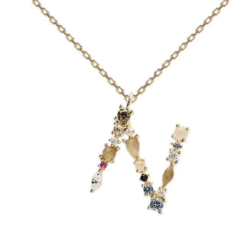 Colorful Zircon Alphabet Necklace: Women's European & American Design