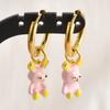 Gold Color Stainless Steel Round Hoop Earring Cartoon Animal Cat Paw Bunny Lobster Alloy Pendant Earrings For Women Girl Jewelry