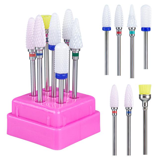 7pcs Ceramic Nail Drill Bits Set Milling Cutter for Manicure Machine Accessories Rotary Burrs Pedicure Cutter for Remove Gel Bit