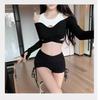 European & American High-Waist Black Drawstring Fitness Shorts for Women