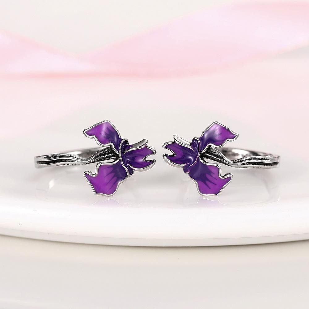 Metal lock edge flared morning glory jewelry, painted oil exquisite earrings, pastoral daily matching style