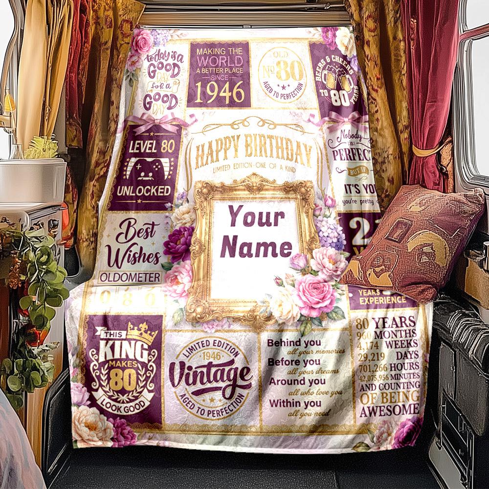 Vintage Birthday Celebration Blanket Personalized Name Soft Comfortable Stylish Blanket Car Blanket Perfect For Travel Camping Outdoor Home Suitable
