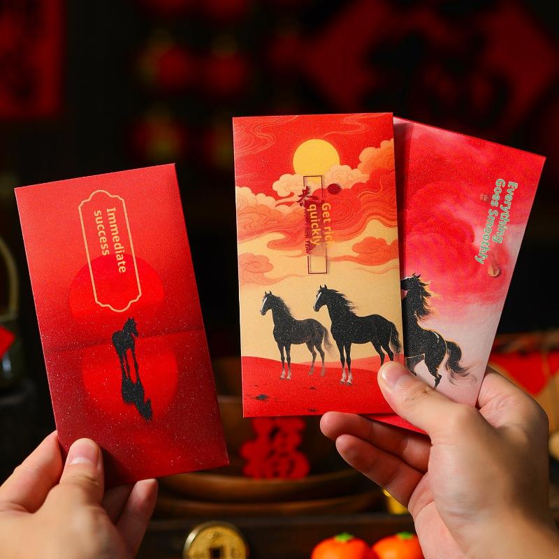 6Pcs 2026 Horse Year Spring Festival Red Envelope Lucky Red Pockets Chinese  Year Money Envelope
