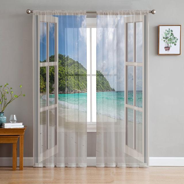 Window Views Cherry Blossoms River Sheer Curtains For Living Room Bedroom Kitchen Chiffon Tulle Curtains Home Hotel Coffee Decor