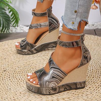 Sandali da Donna con Zeppa e Schizzi di Colore, Zeppe con Fibbia Singola, Ciabatte Moda Primavera Estate per Donne