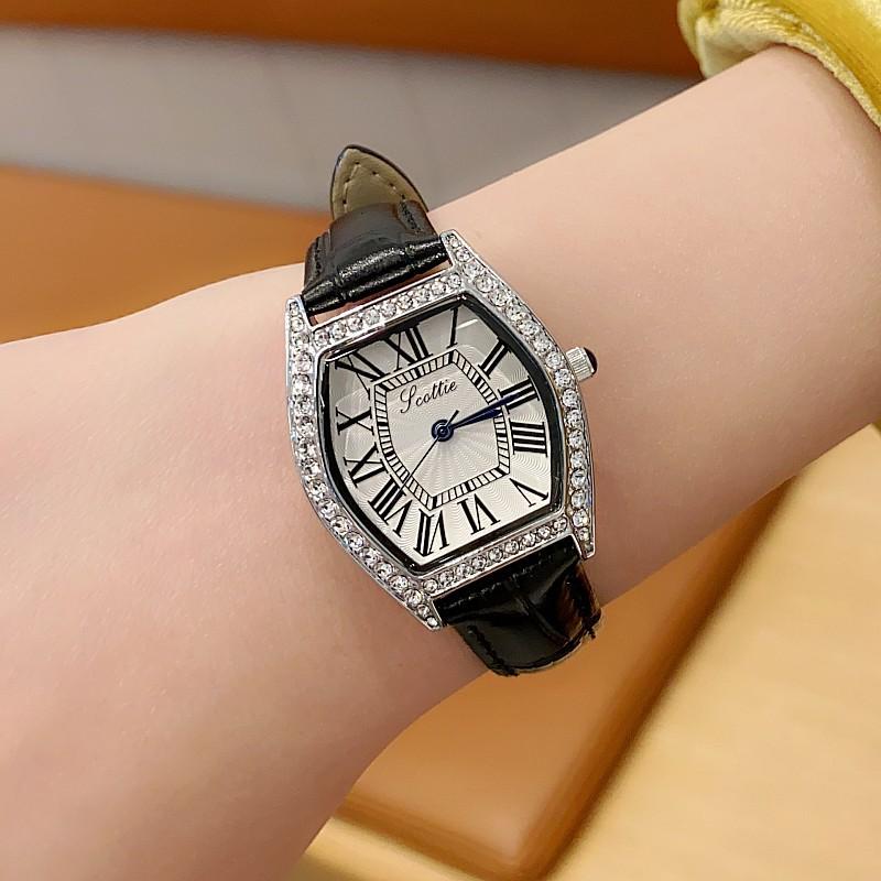Wine Barrel Fashion Watch Female Student Simple Roman Scale Diamond-Encrusted Women'S Watch Temperament