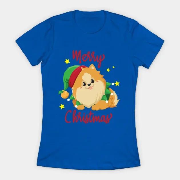 Christmas Pomeranian Merry Xmas Womens TShirt