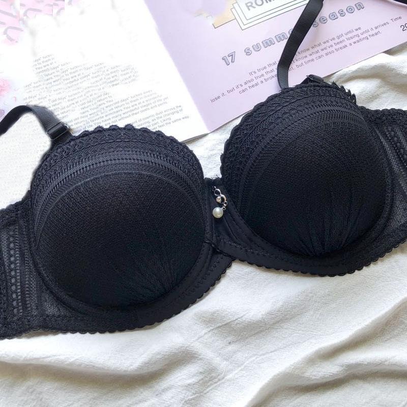 

Большой размер, регулируемый кружевной бюстгальтер с половиной чашки, дышащий удобный бюстгальтер пуш-ап, трехбортный сексуальный бюстгальтер 36/80C чёрный