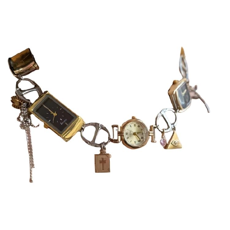 

Stylish Unisex Crossed Pendant Necklace With Detailed Clock Accent Watches Charm Clavicle Chain Accessories 1