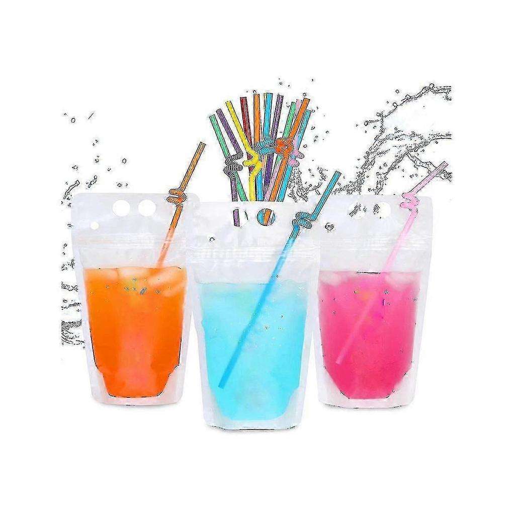100pcs 16oz Resealable Drink Pouches with Straws for Adults