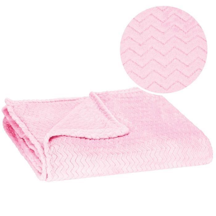 Couverture - SPRINGOS - Zigzag - 70 X 160 Cm - Polyester - Rose Bébé