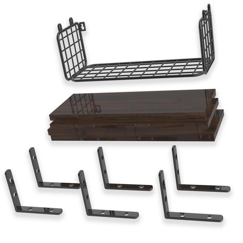 Set of 5 DIY Wall 40cm W x 11cm with Wooden Corner Frame and 1 Metal Storage Storage Storage and Shelving for Living and Laundry Easy Installation