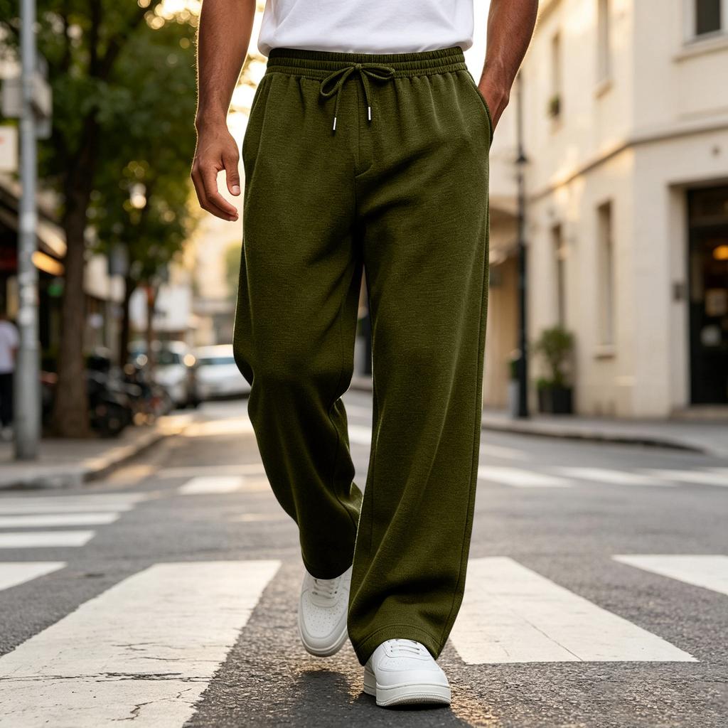 Men's Drawstring Elastic Waist Sweatpants - Color Loose Fit Joggers for Sizes