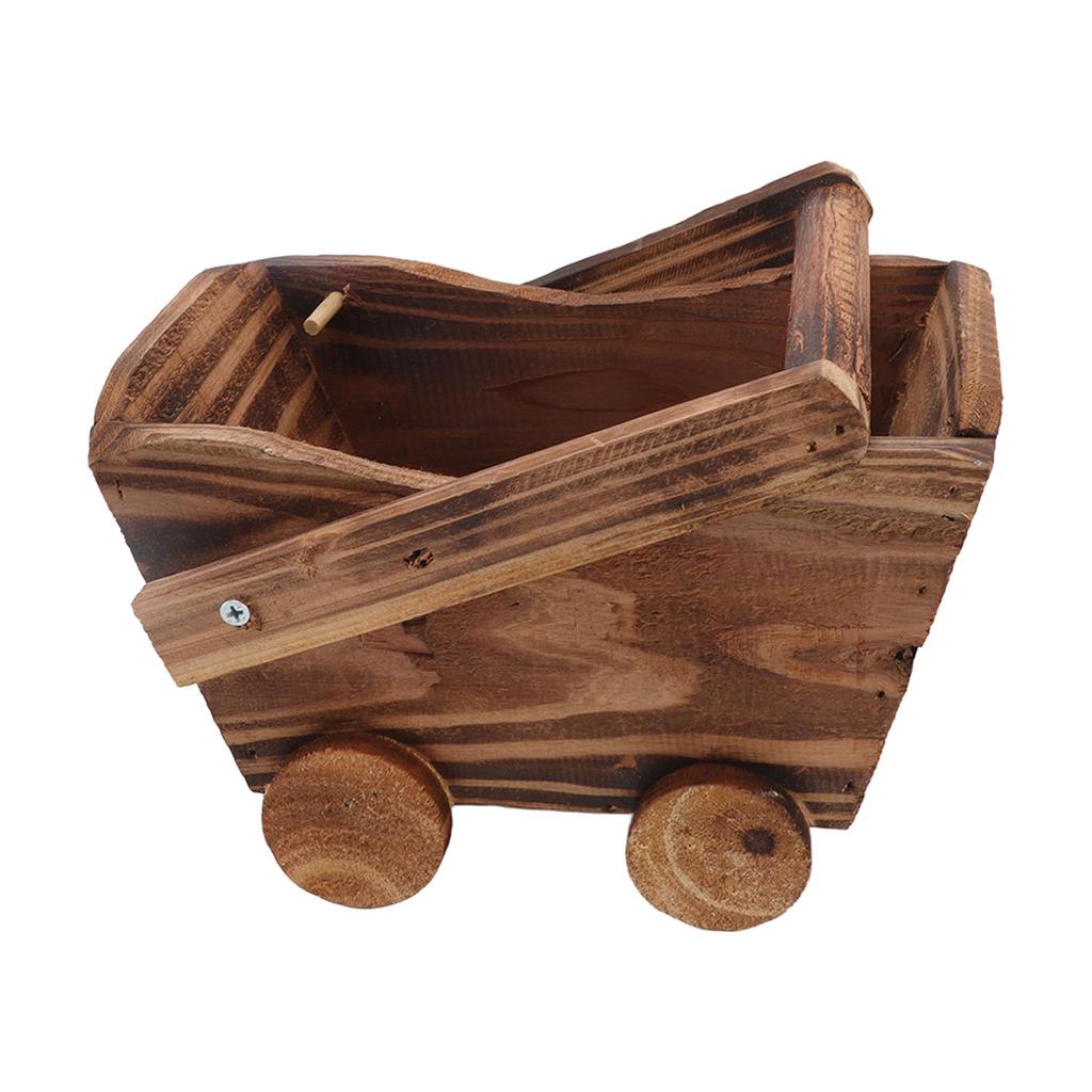 Flower Pot Wooden Cart Sturdy Durable Wooden Wheelbarrow Design Multifunction Indoor Plant Stand