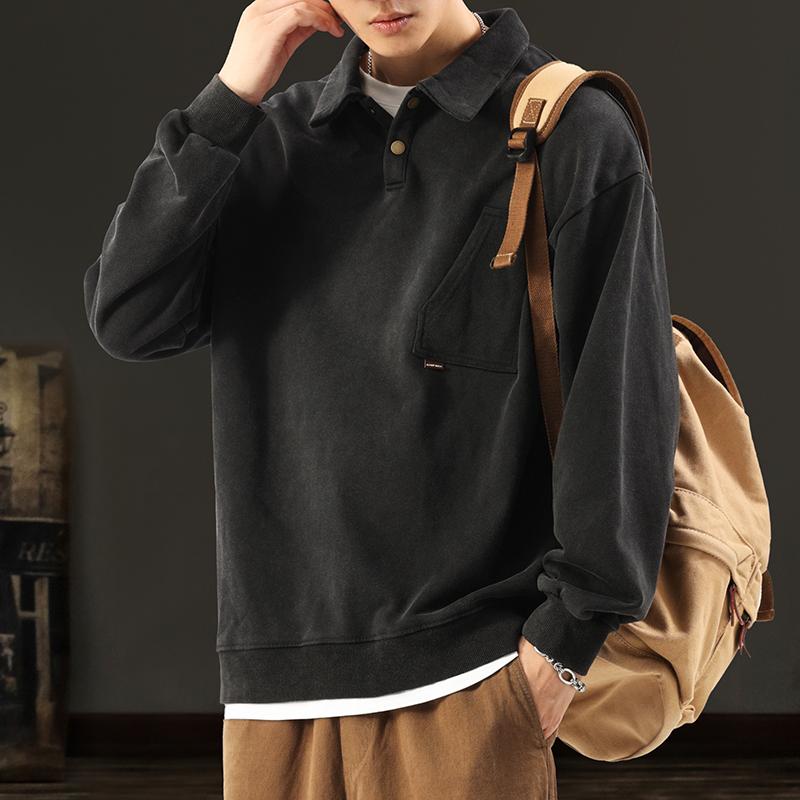

Зимняя модная брендовая американская ретро рубашка-поло свитер мужская свободная большого размера с сильной потертостью старый повседневный лацкан 4XL чёрный