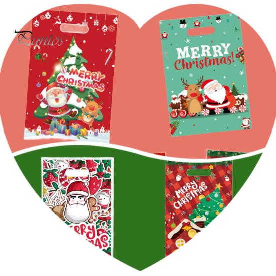 20Pcs Christmas Gift Bag Festive Candy Cookie Bag Santa Claus Deer Pattern Packaging Bag for Holiday Decor