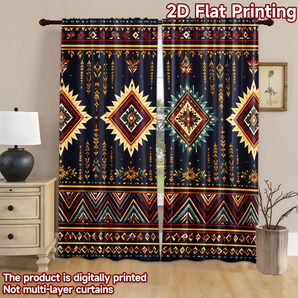 2D flat printing 2pcs Curtain Window Drapes Geometric Floral Motifs Digital Printed Polyester Drapes Festive Curtains Perfect