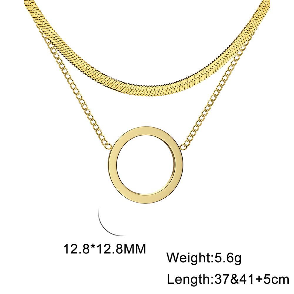 Cazador Geometric Circle Pendant Double Layer Necklace Stainless Steel Long Chain Necklaces for Women Birthday Gifts Jewelry