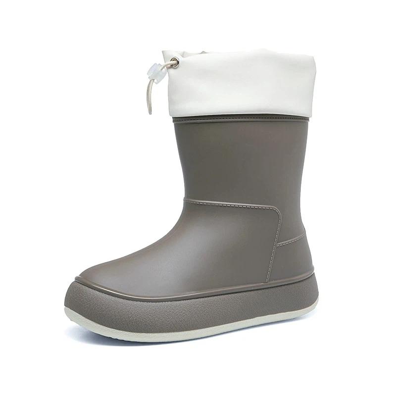 Women's Fashionable High End Anti Slip Waterproof Mid Tube Drawstring Rain Shoes