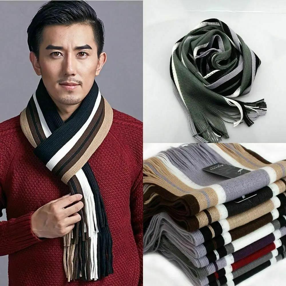 Cashmere Men Striped Scarf Fashion Thick Tassel Stole Neck Wrap Neck Warm Soft Winter Long Shawl