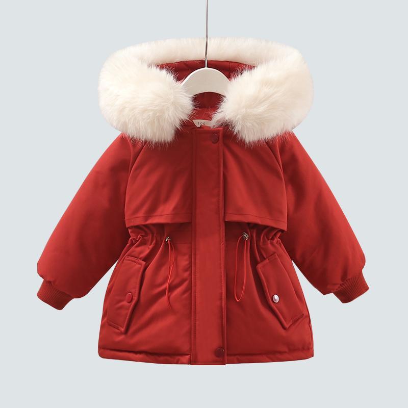 

Зимняя детская парка для девочек, модное бархатное толстое теплое пальто 130cm красный