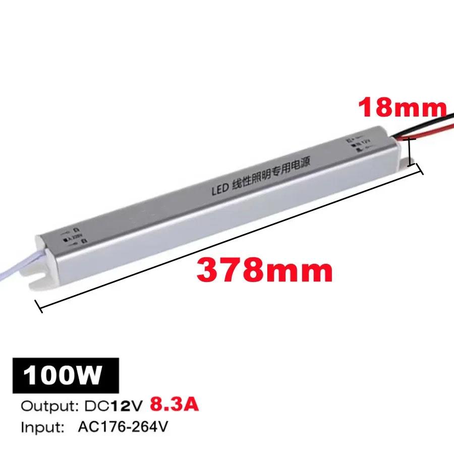 12V/24V Ultratynn Switching Power LED Driver Strømforsyning AC 220V Belysningstransformator for LED-stripe 24W 36W 48W 60W 72W 100W