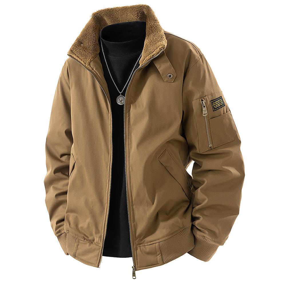 New Jacket for Men's Pure Cotton Plus Velvet Thickened Washing Work Jacket Outdoor Casual Stand Collar Men