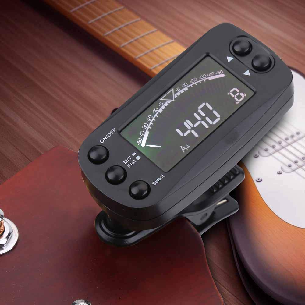 Walfront Portable LCD Digital Tuner and Metronome Electronic Tuner with 360 Degree Rotation for Tuning Guitar Tuning Guitar 2-in-1 Clip-On Guitar,