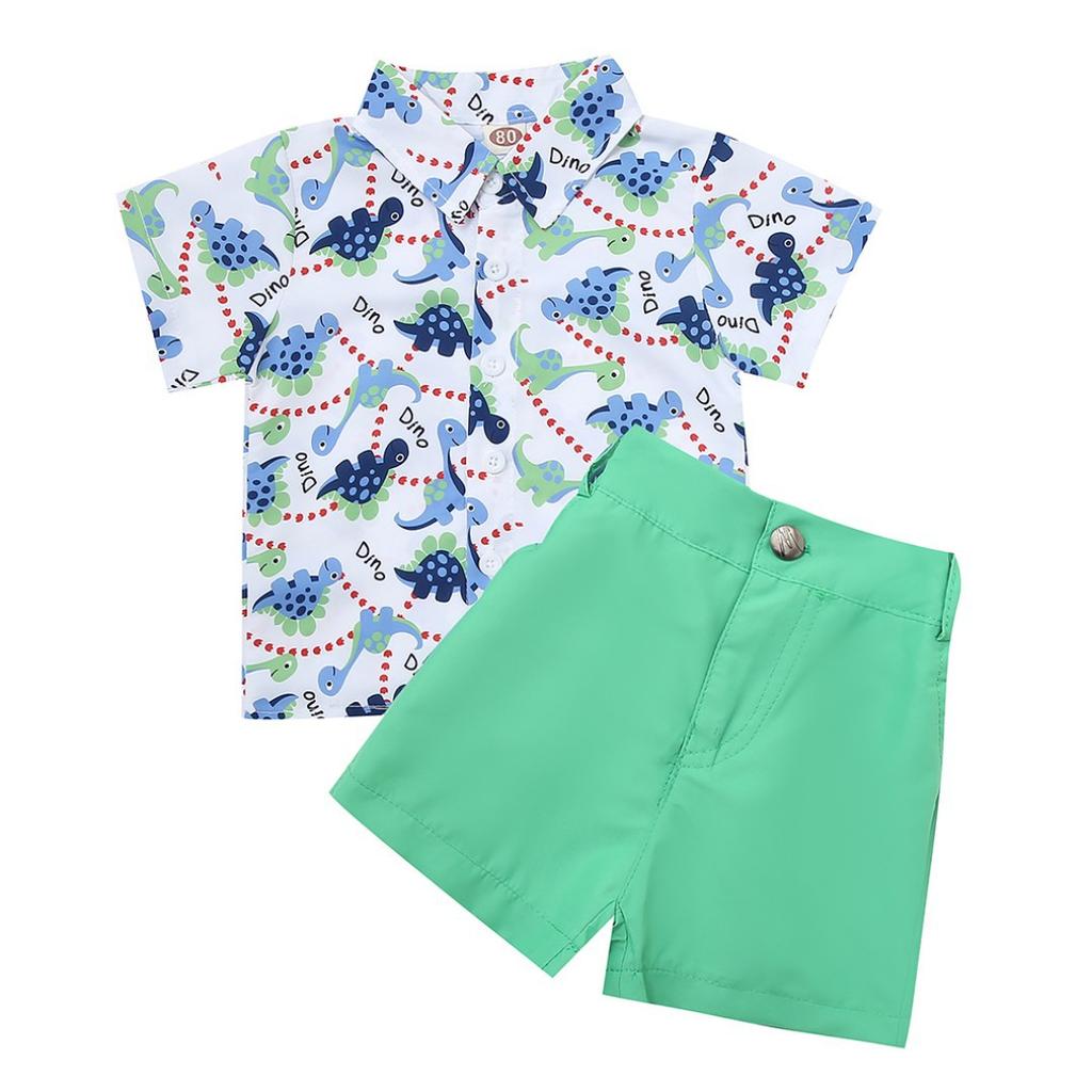 Kids Dinosaur Shirt Set Summer Boys Casual Short-sleeved Shorts Solid Color Set