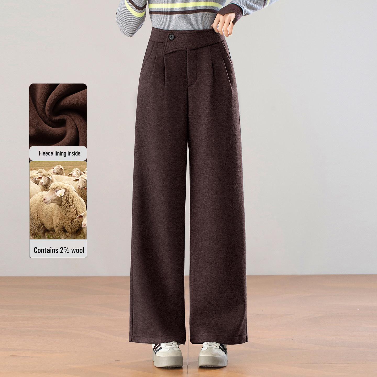 

Women s 2025 Winter High-Waisted Woolen Wide-Leg Pants with Plus Velvet, Slimming Drape Design, and Straight Casual Fit. 2XL кофейный