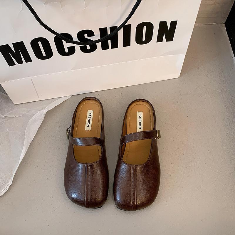 

Весна и осень 2025 года новые ретро туфли Мэри Джейн женские универсальные на мягкой подошве на липучке с мангообразным носком 39 коричневый