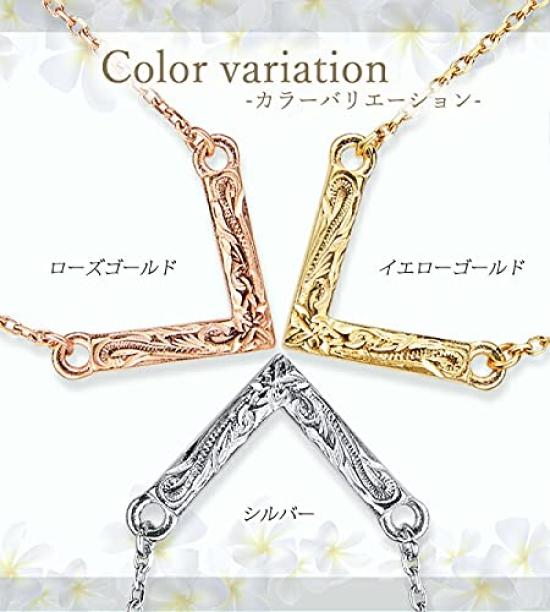 Hawaiian Jewelry Necklace, Stainless Steel, V-Cut, Plumeria Scroll Design, Silver, Rose Gold, Yellow Gold, Women's Accessory Pendant [Rose Gold]
