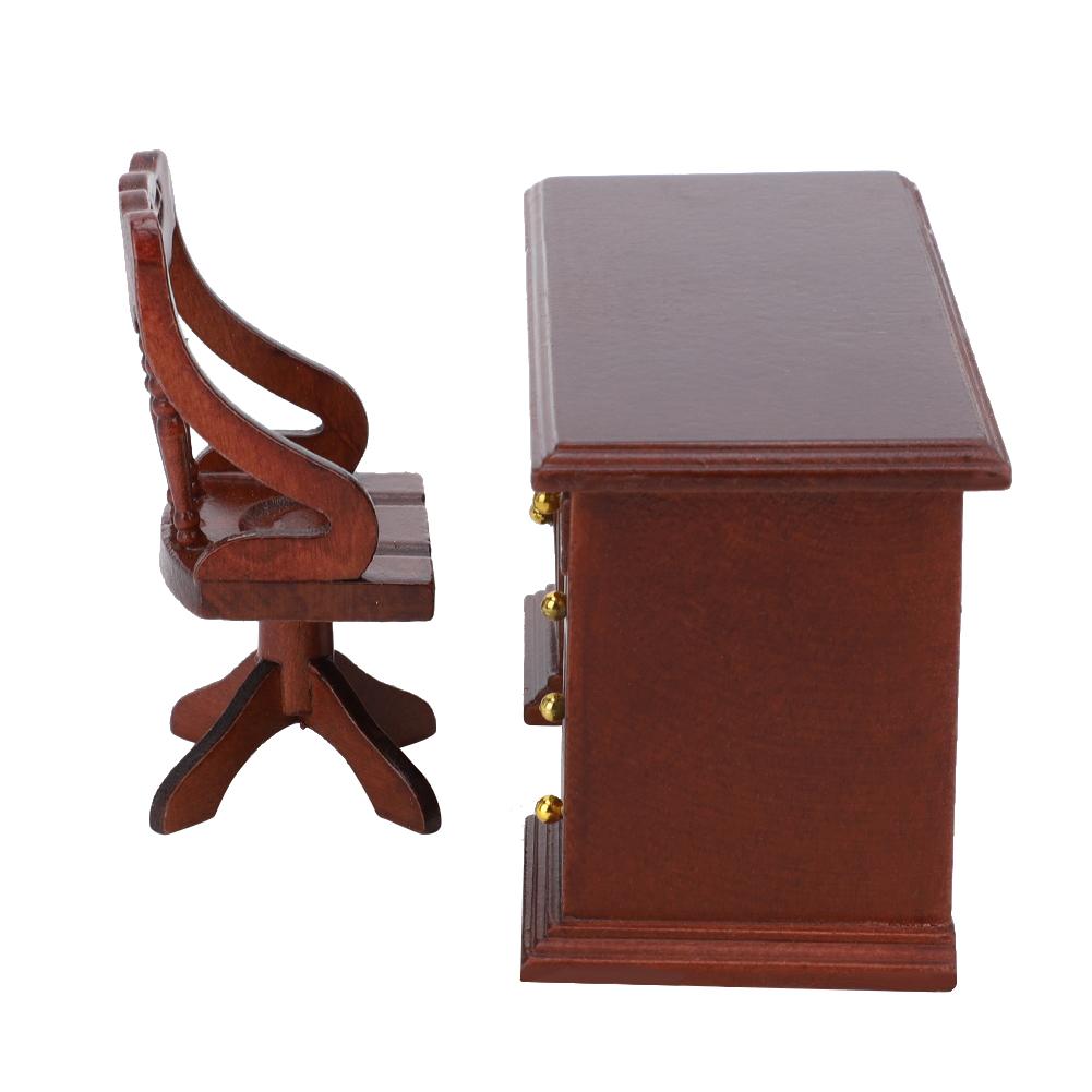 1:12 Furniture Model Wooden Desk Chair Children s Study Decoration Doll House Accessories