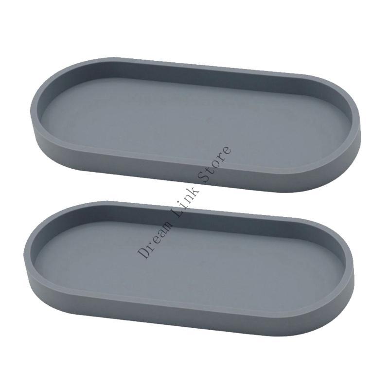 Q1FD 2pcs Silicone Storage Tray For Vanity Counter Organizing Toiletries Cosmetics